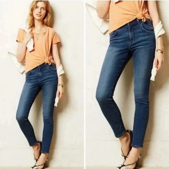 Anthropologie Pilcro and The Letterpress Mid Rise Skinny Dark Blue Jeans(26) - Picture 1 of 11